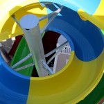 View of a spiral waterslide from the top